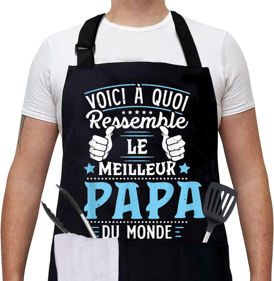 Tablier de Cuisine Réglable - Cadeau Fête des Pères - Pour BBQ et Jardinage