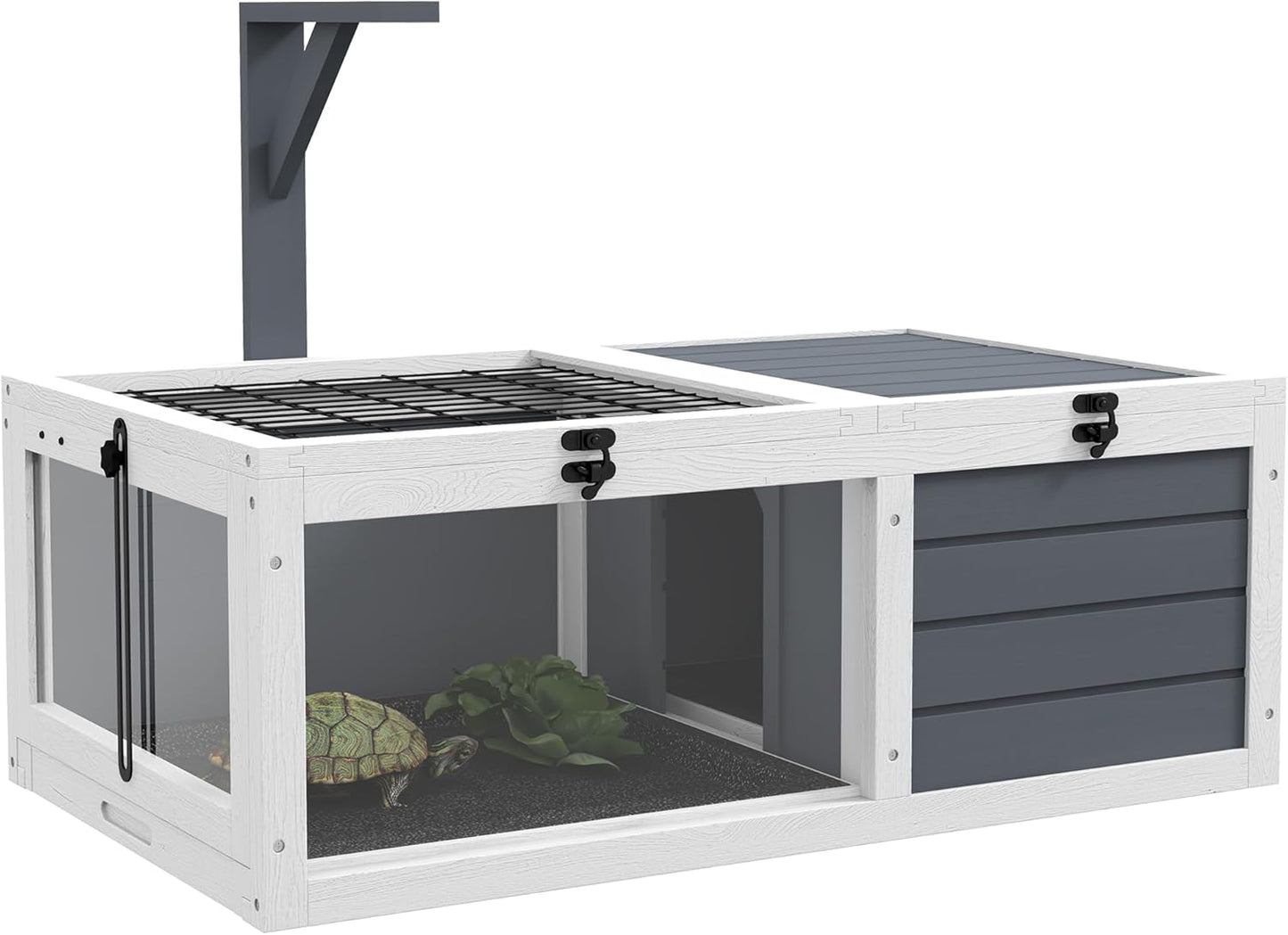 Maison enclos pour Tortue - Double Espace - Bois Massif Gris