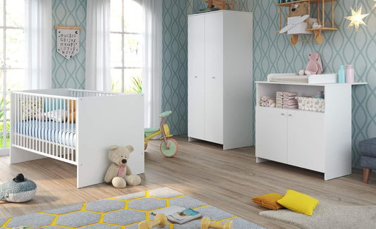 Chambre Bébé Complète - Lit 70x140cm - Commode et Armoire Blanc