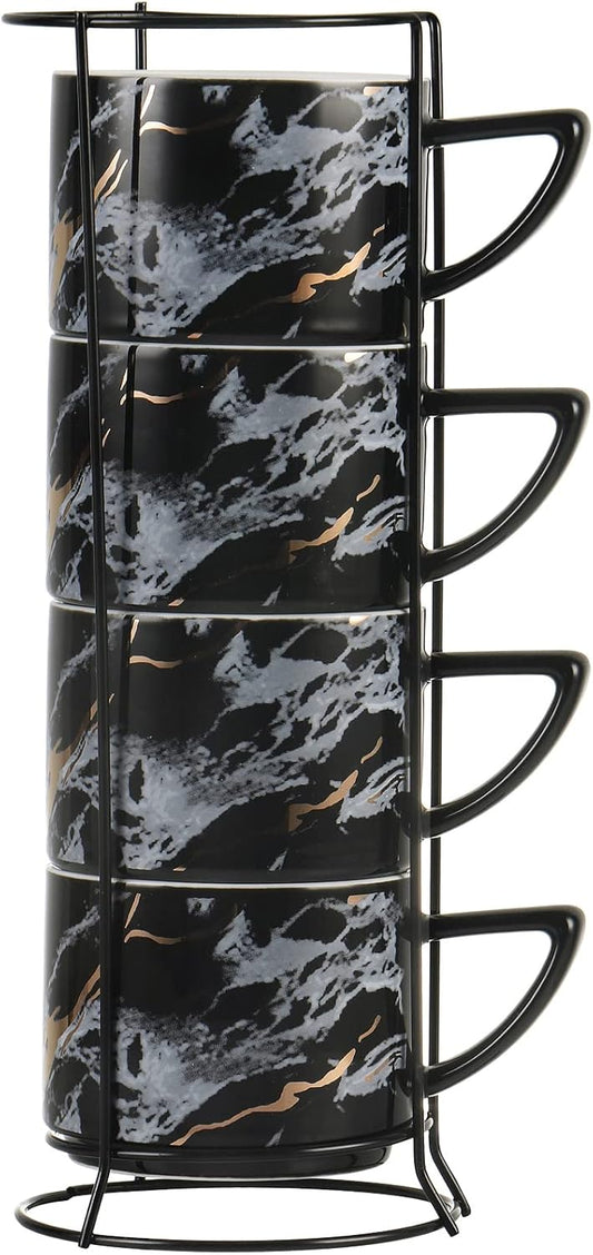 Set de Tasses à Cappuccino - Céramique Empilable - Design Classique