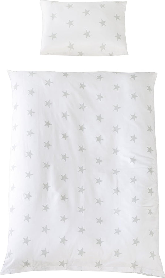 Parure de Lit Bébé - 100% Coton Doux - Motif Étoiles Grises