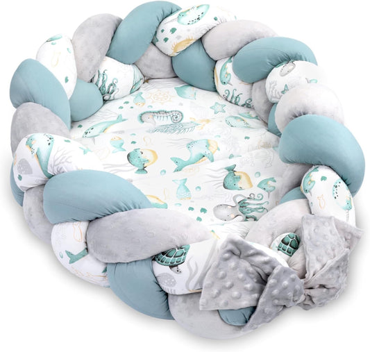Nid Bébé Double Face - Oreiller Tressé - Animaux Aquatiques
