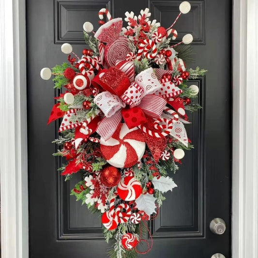 Couronne de Noël - Sucre d'Orge Rouge et Blanc - Décoration Intérieure et Extérieure