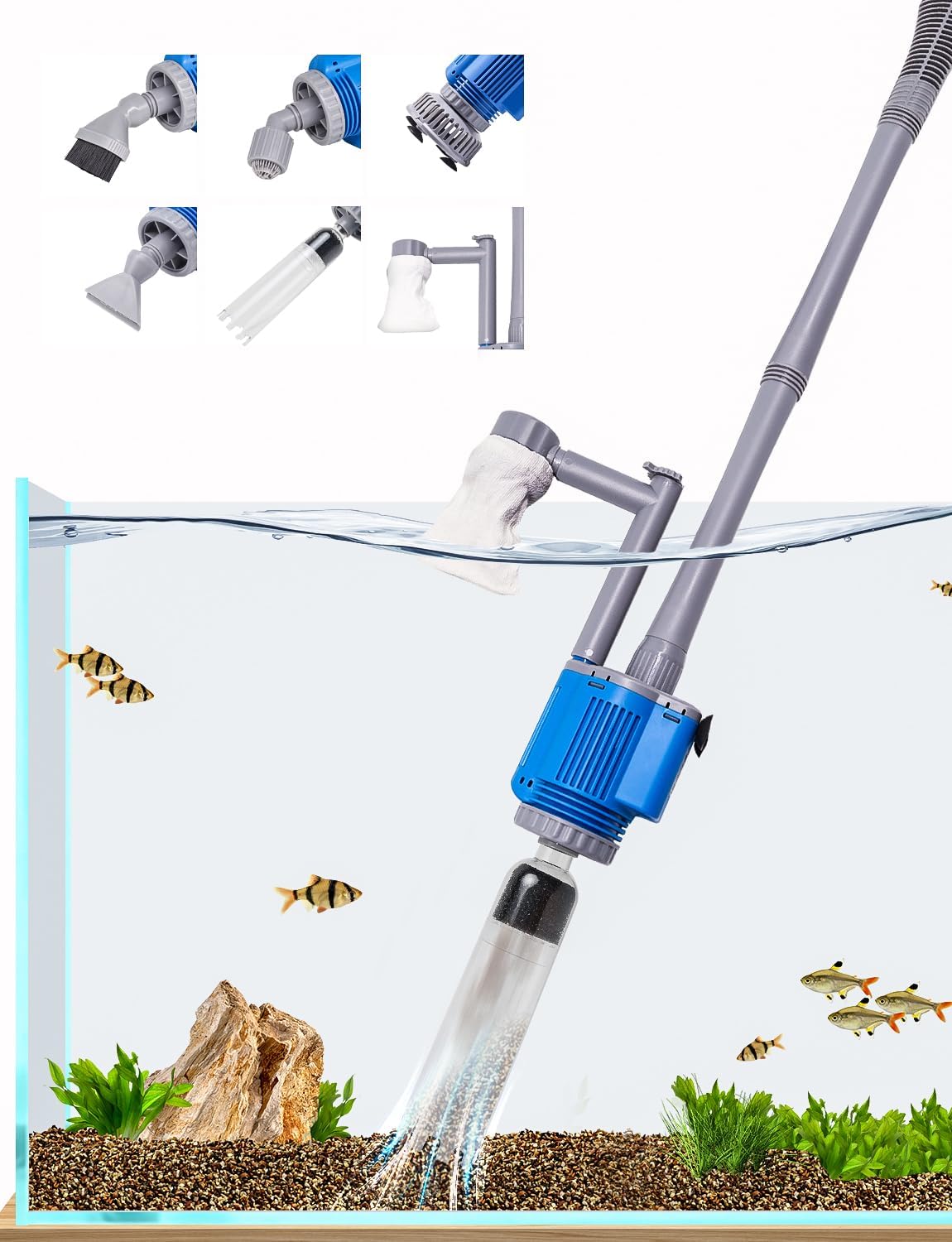 Nettoyeur Électrique pour Aquarium - 6 en 1 Multifonction - Débit Réglable