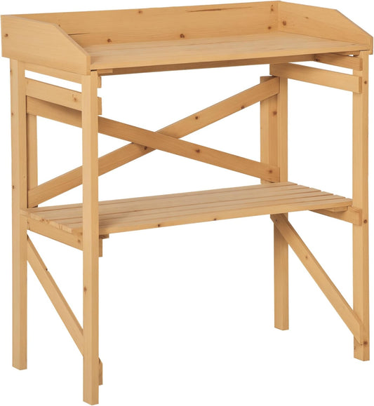 Table de Rempotage en Bois - Double Niveau de Rangement - Pré-huilé