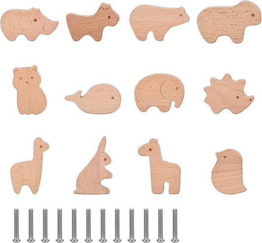 Poignées de Tiroir en Bois - Design Animal - Lot de 12
