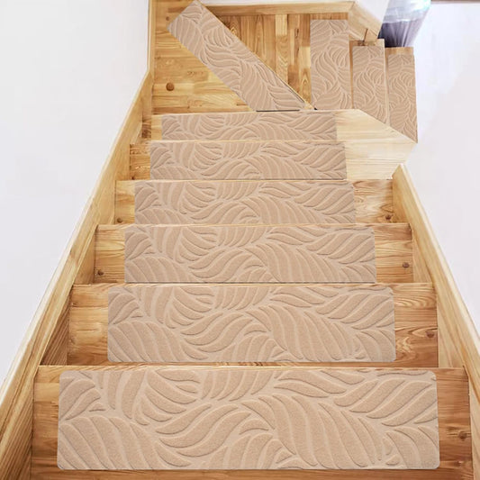Tapis Escalier Antidérapant - Velours Beige - Lot de 12