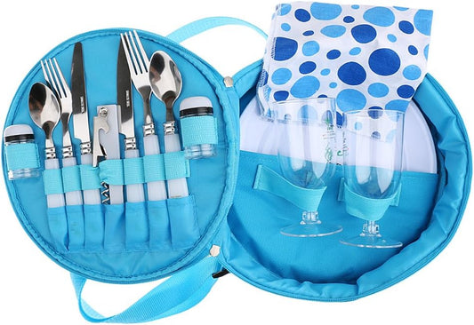 Set de Pique-nique - Sac Ronde Portable - Couverts Inclus