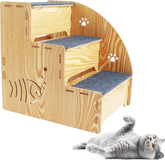 Escalier pour Animaux - Bois Naturel - Stable et Antidérapant