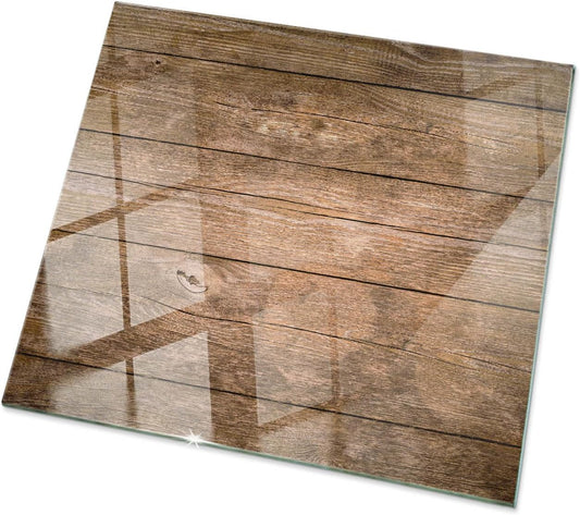 Plaque de Table en Verre Trempé - Surface Lisse - Motif Planches de Bois