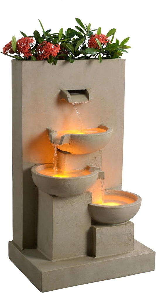 Fontaine d'eau Extérieure - 3 Niveaux - Lumières LED