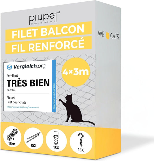 Filet de Sécurité pour Chats - Renforcé et Résistant aux Morsures - Installation Facile