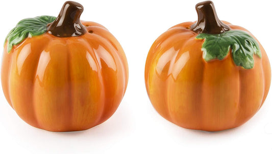 Set Sel et Poivre Citrouille - Céramique Peinte à la Main - Bouchon en Silicone