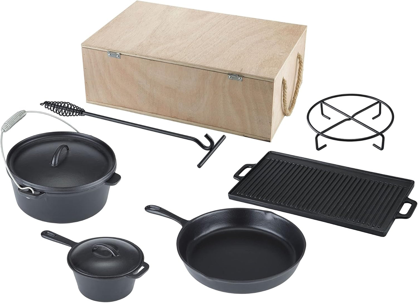 Lot de Cocottes en Fonte - 7 Pièces - Boîte en Bois FSC
