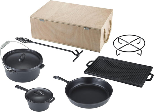 Lot de Cocottes en Fonte - 7 Pièces - Boîte en Bois FSC