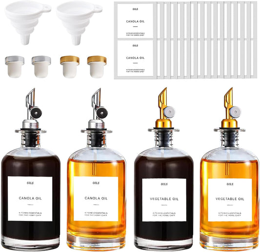Distributeur d'Huile et Vinaigre - Verre de Haute Qualité - Bec Verseur Automatique