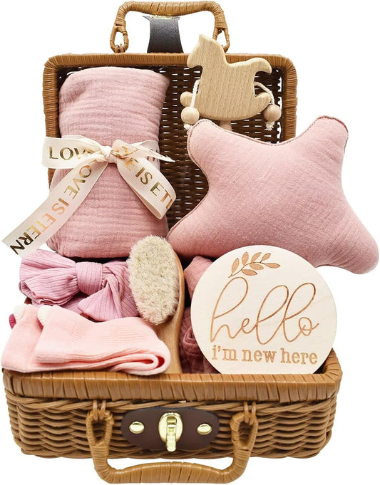 Coffret Naissance Bébé - 8 Pièces - Couverture et Hochet en Bois