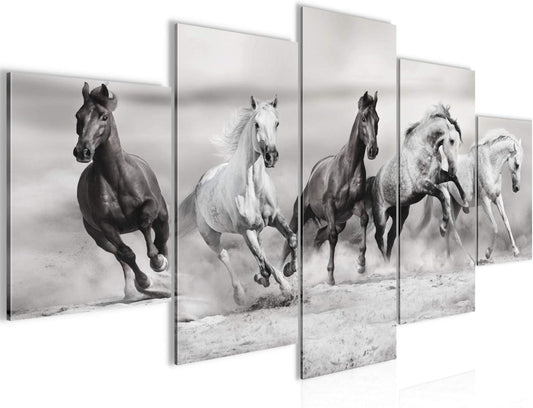 Tableau Murale - Impression sur Toile Non Tissée - Chevaux Noir et Blanc