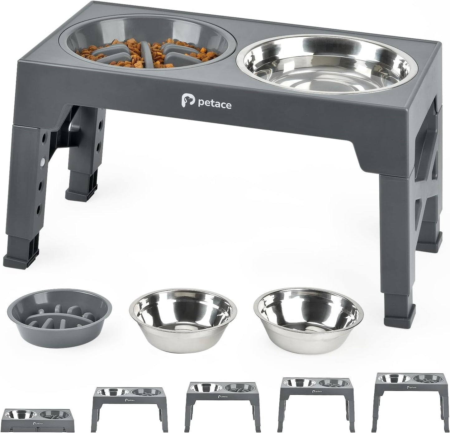 Gamelles Surélevées pour Chiens - 5 Hauteurs Ajustables - Inox et Anti-Glouton