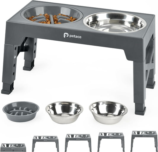Gamelles Surélevées pour Chiens - 5 Hauteurs Ajustables - Inox et Anti-Glouton