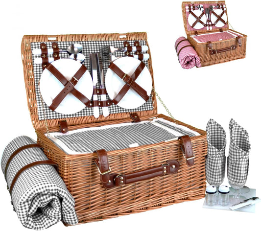 Panier de Pique-Nique Isotherme - 4 Personnes - Nappe et Accessoires Inclus