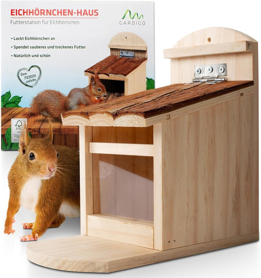 Mangeoire Écureuil Extérieur - Toit Ouvrant - Bois Écologique