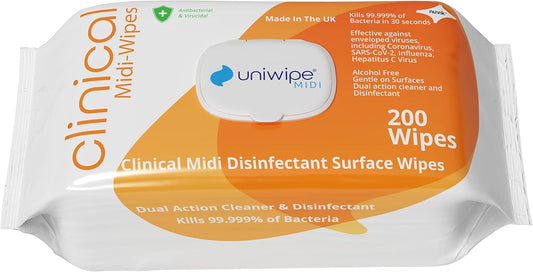 Lingettes Désinfectantes Uniwipe - Tue 99,999 % des Germes - Lot de 200