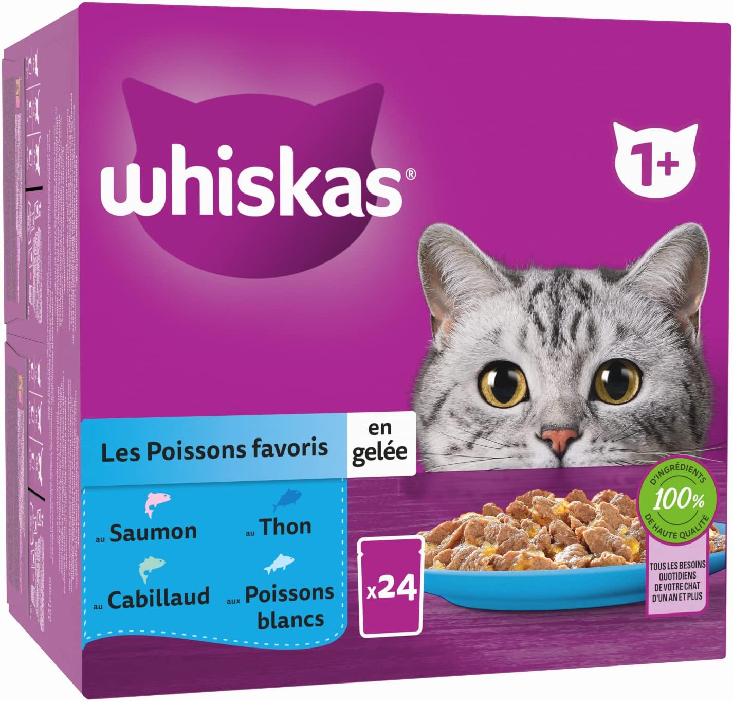 WHISKAS Pâtée pour Chat Adulte - 48 Sachets Fraîcheur - 4 Variétés de Poissons