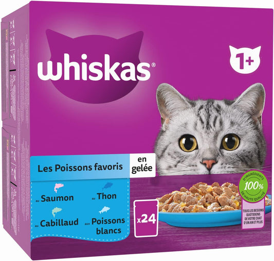 WHISKAS Pâtée pour Chat Adulte - 48 Sachets Fraîcheur - 4 Variétés de Poissons