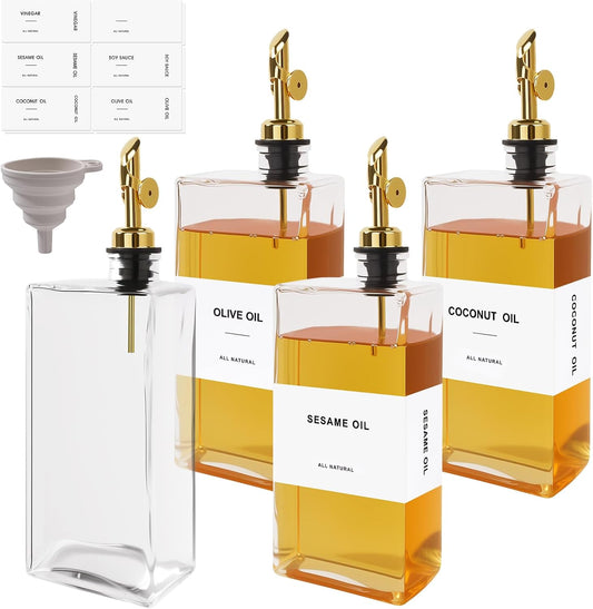 Distributeur d'Huile Carré - Bec Verseur Doré - Capacité 500ml