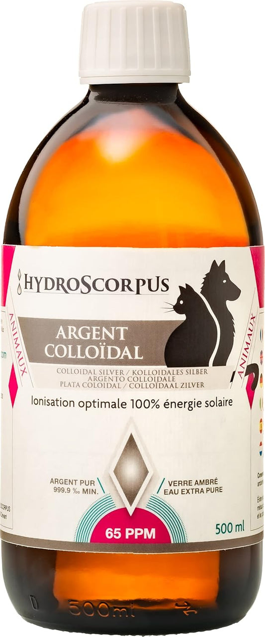 Argent Colloïdal pour Chiens et Chats - 65PPM - Bouteille en Verre 500ml