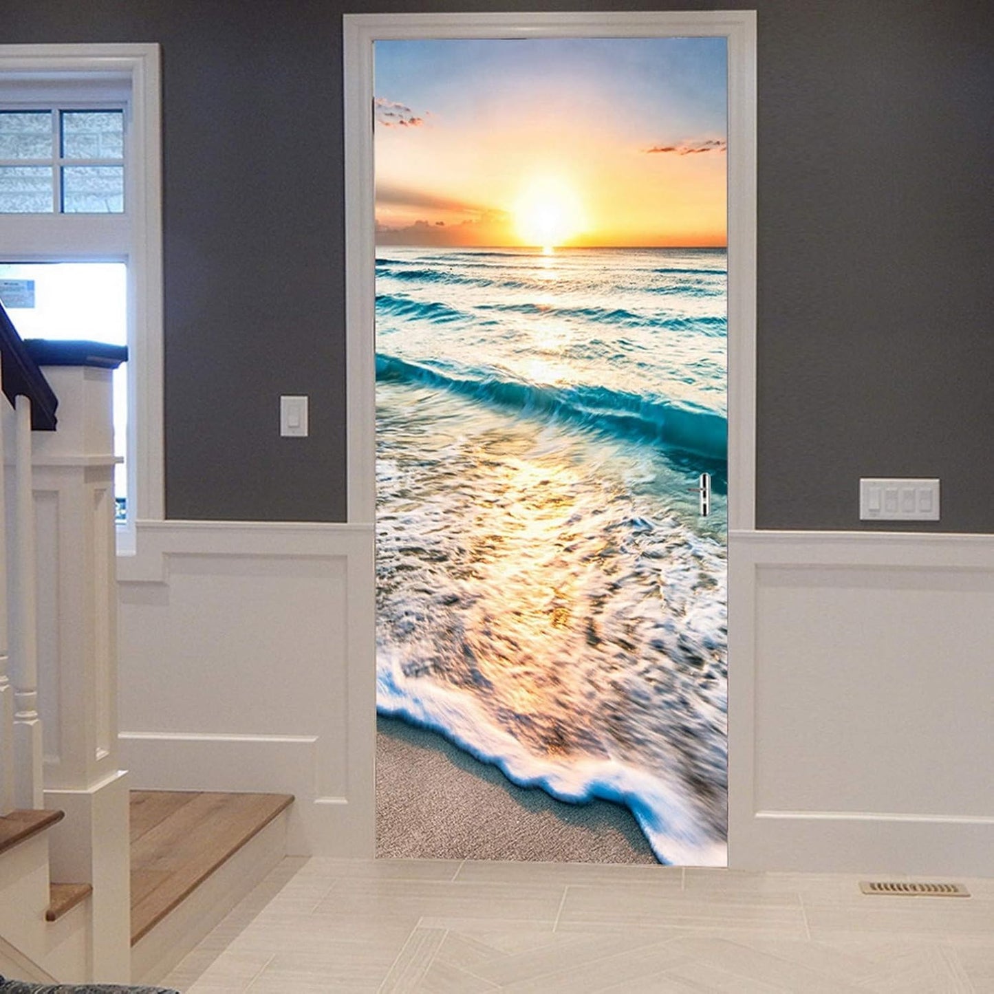 Sticker Porte 3D - Coucher De Soleil Océan - Vinyle Amovible