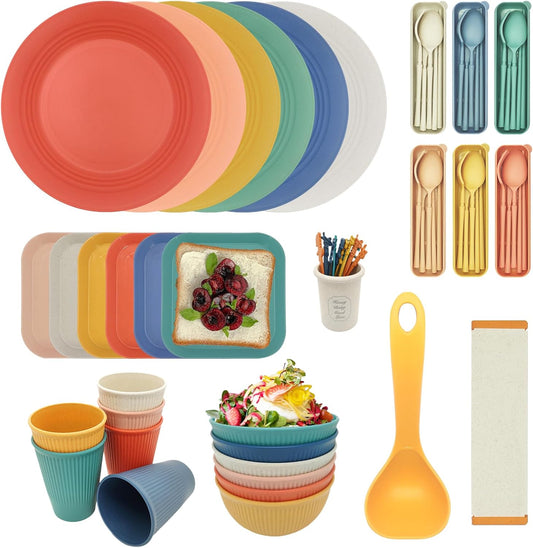 Set de Vaisselle Camping - 69 Pièces - Sans BPA, 6 Couleurs