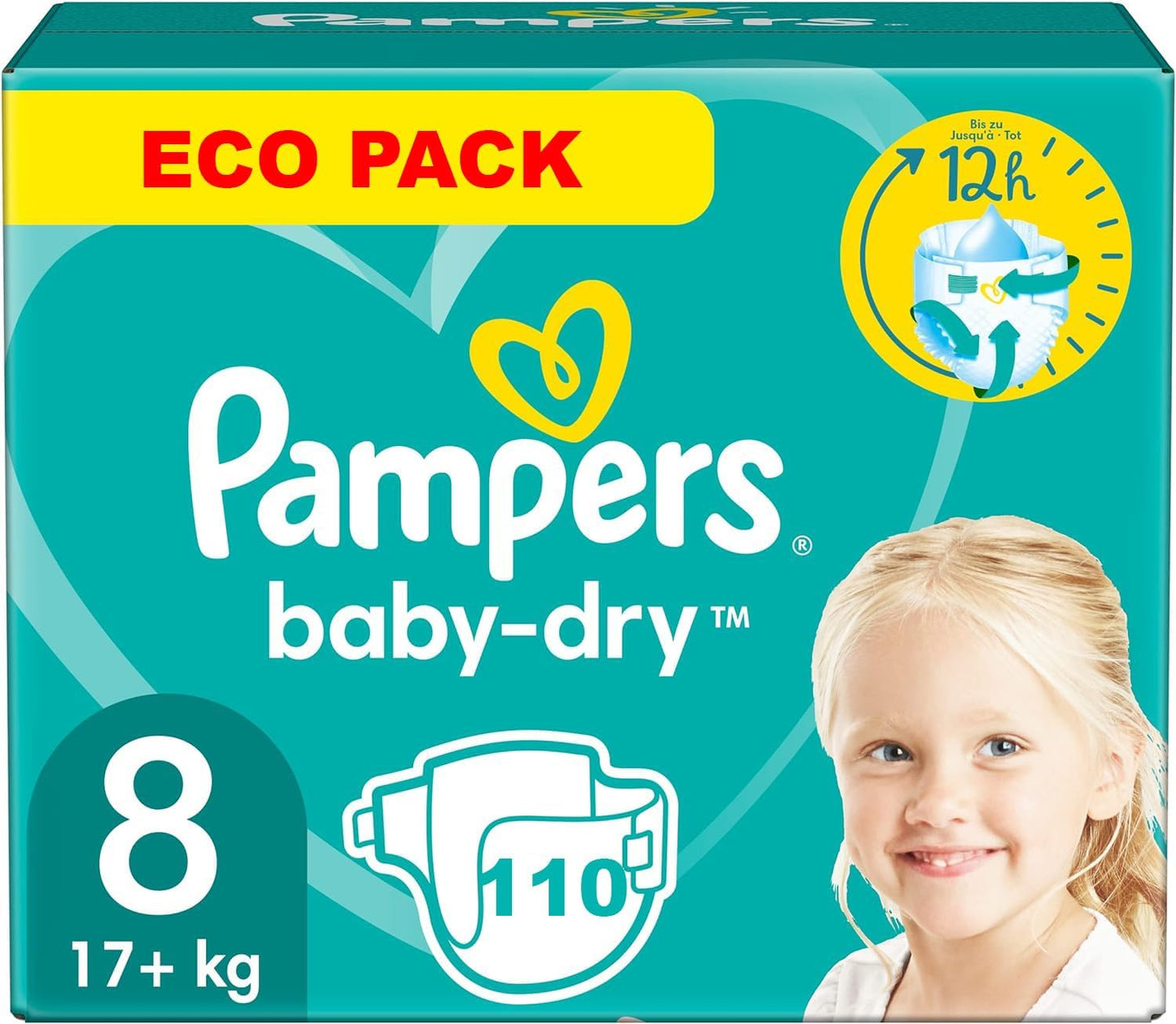 Couches Bébé Pampers Baby Dry - Taille 8 - Pack de 110 Couches