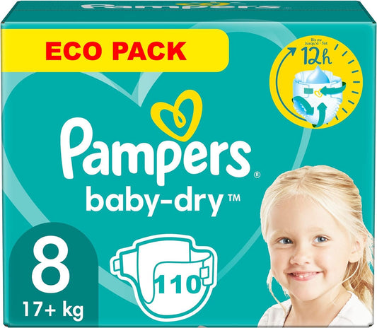 Couches Bébé Pampers Baby Dry - Taille 8 - Pack de 110 Couches
