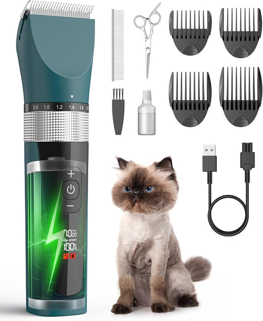 Tondeuse pour Chat - 5 Vitesses Silencieuses - Écran LCD Étanche