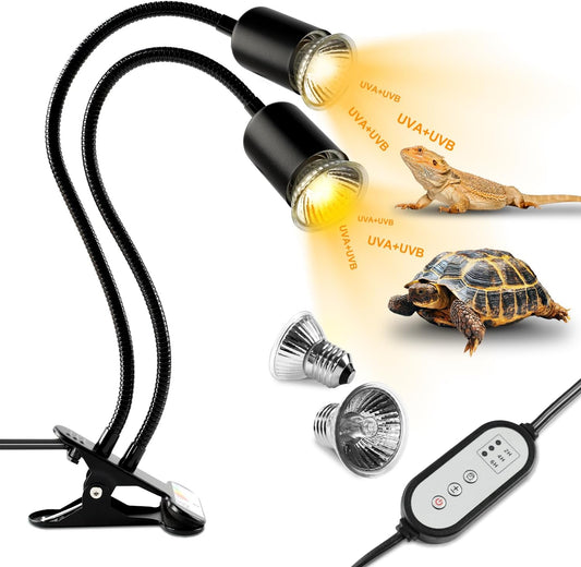 Lampe Chauffante Reptile - Double Tête 25W+50W - UVA+UVB E27