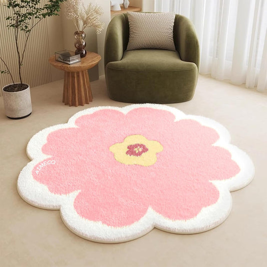 Tapis Enfant Doux - Antidérapant - Lavable - 160 cm - Fleurs Roses
