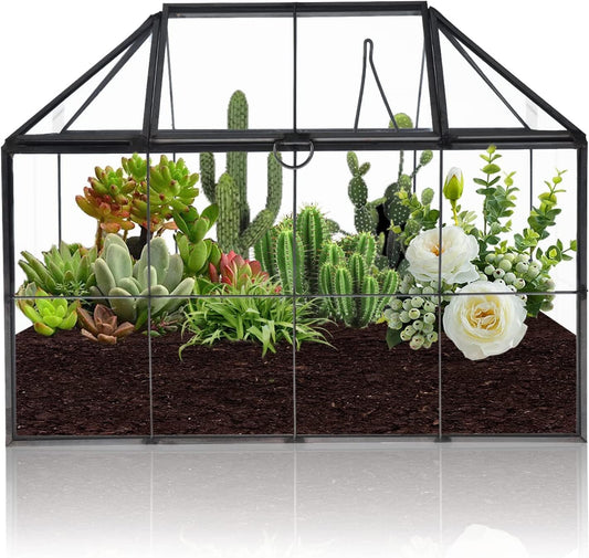 Terrarium Géométrique en Verre - Couvercle Basculant - Design Maison