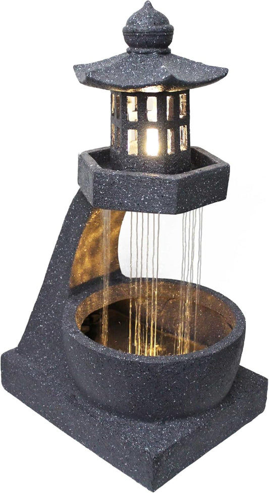 Fontaine de Jardin - Lanterne Pagode LED - Effet Flamme d'Eau