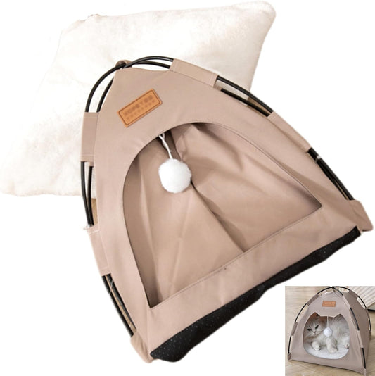Cabane Chat Tipi - Pliable et Confortable - Couleur Café