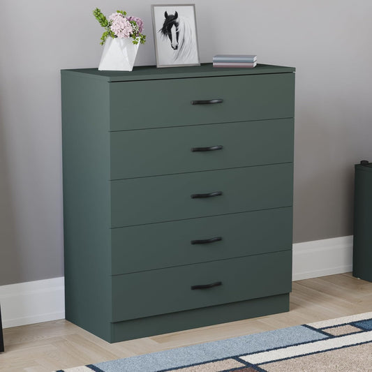 Commode à 5 Tiroirs - Design Moderne - Vert Jasper
