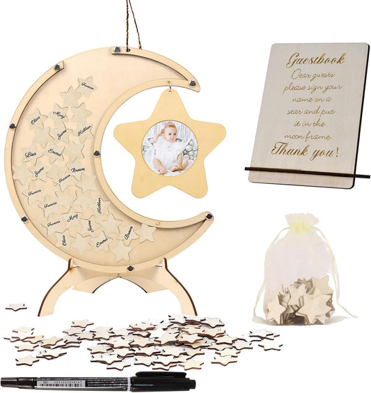 Livre d'or en bois - Design Lune - Décoration Baby Shower