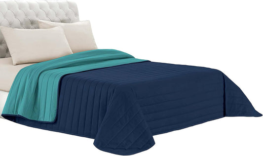 Couette d'été Double-Face - Vert Eau/Bleu Foncé - 260x270 cm