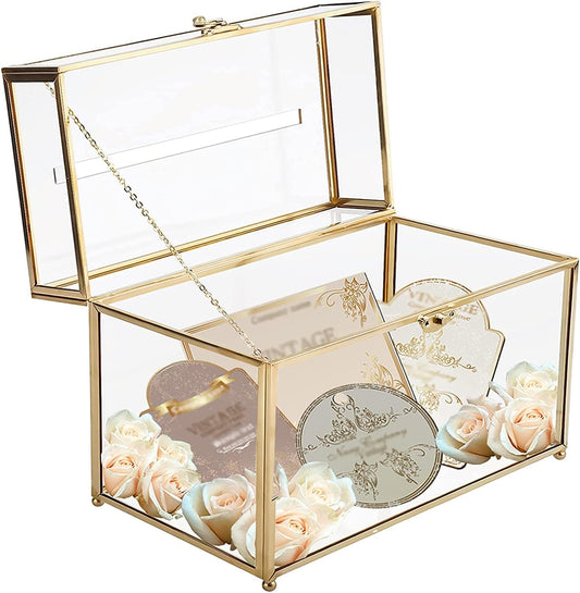 Boîte en Verre Vintage - Grande Vitrine Dorée - Décoration de Mariage