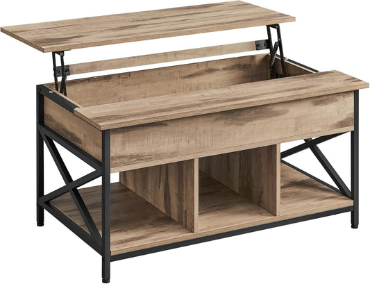 Table Basse - Plateau Relevable - Rangement Ouvert et Caché