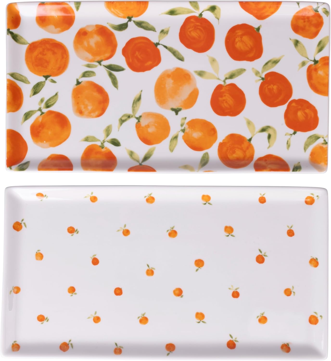 Assiettes Rectangulaires - Porcelaine New Bone China - Motif Oranges