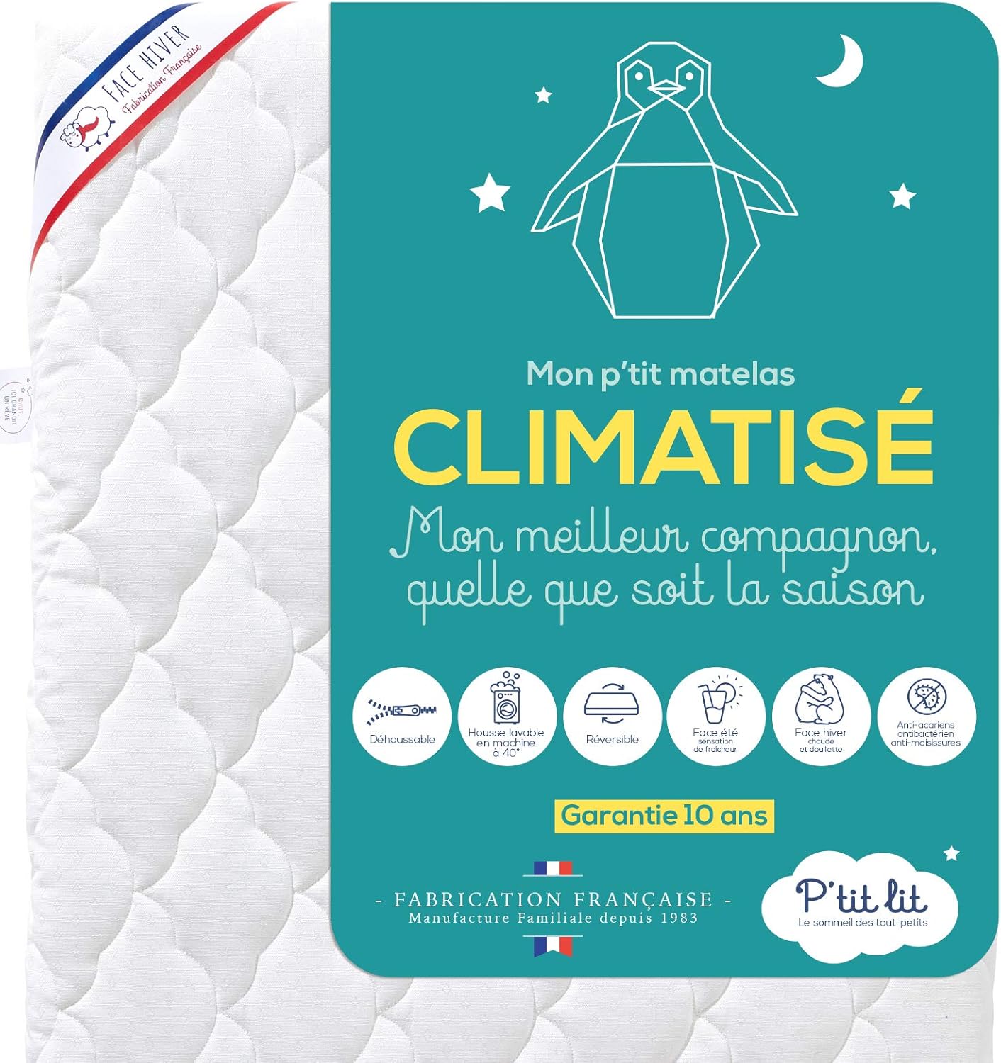 Matelas Bébé Climatisé - Face Été Coton - Face Hiver Ouatinée
