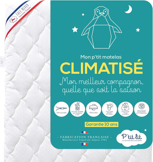 Matelas Bébé Climatisé - Face Été Coton - Face Hiver Ouatinée