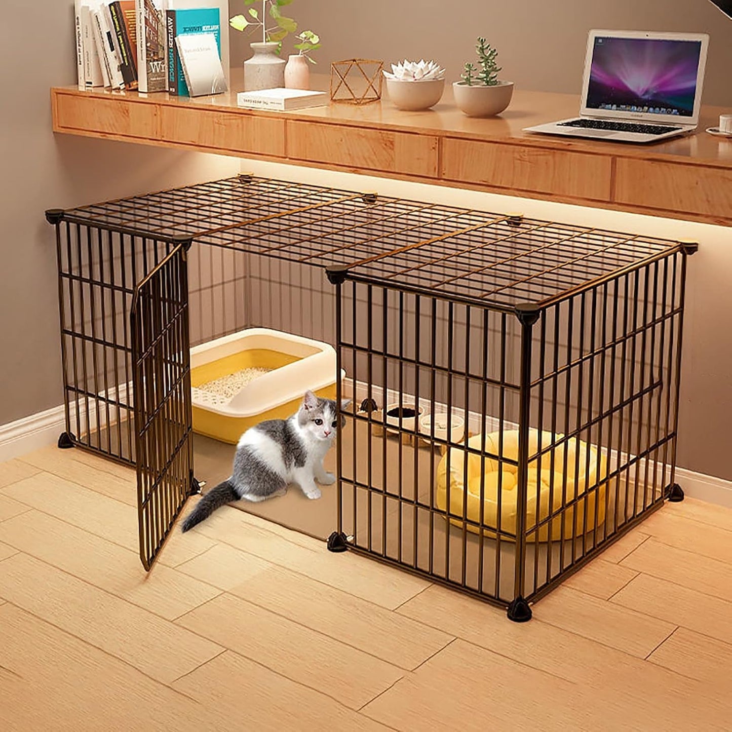 Cage pour Chats - Parc Amovible - Base Robuste en Métal